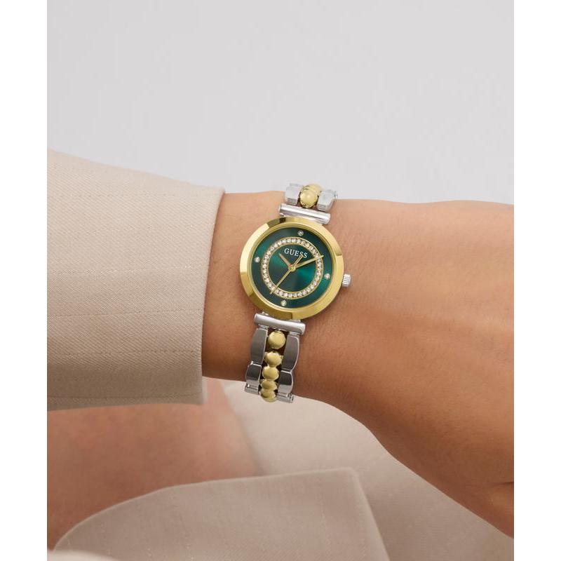 Guess 2-Tone Analog Watch with Green Dial and Gold Accents