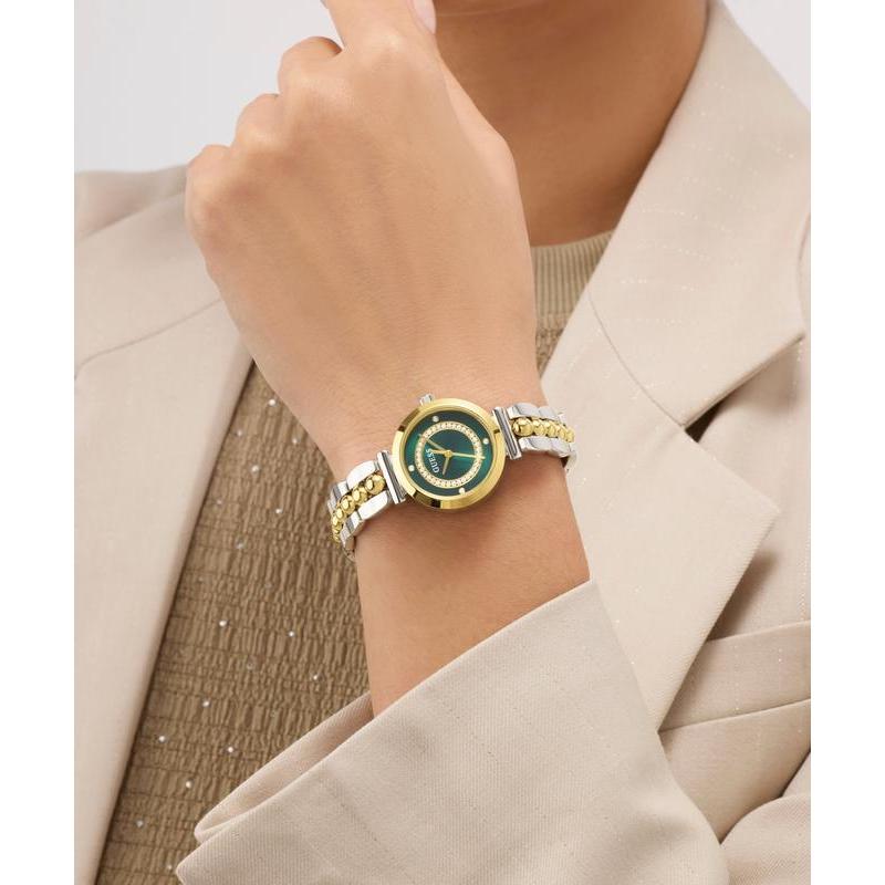 Guess 2-Tone Analog Watch with Green Dial and Gold Accents