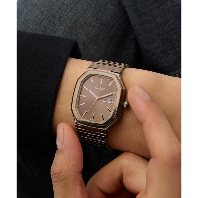 Guess Coffee Date Watch with Bronze Sunray Dial
