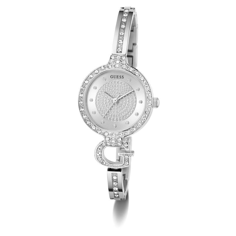 Guess Giselle Silver Tone Analog Watch with Crystal Bezel
