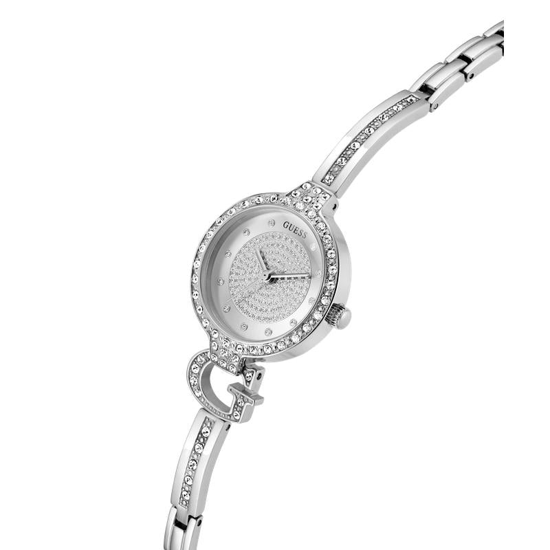 Guess Giselle Silver Tone Analog Watch with Crystal Bezel