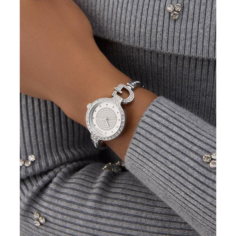 Guess Giselle Silver Tone Analog Watch with Crystal Bezel