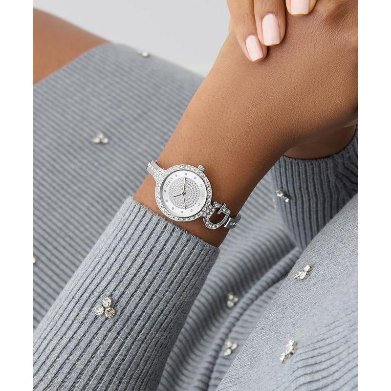 Guess Giselle Silver Tone Analog Watch with Crystal Bezel