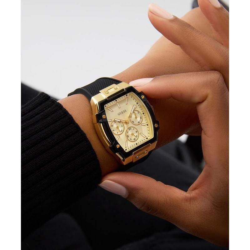 Guess Gold-Tone Black Strap Multi-Function Watch