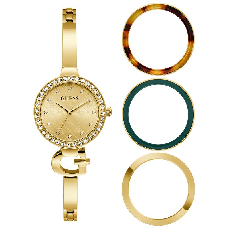 Guess Gold Tone Ladies Analog Watch Gift Set - Interchangeable Bezel
