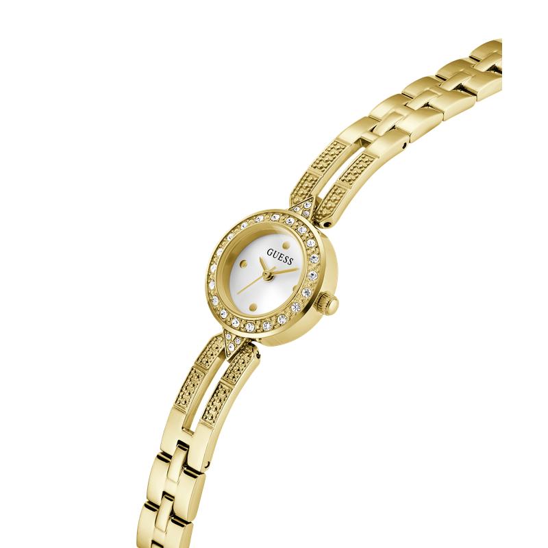 Guess Gold Tone Ladies Analog Watch with Crystal-Studded Bracelet