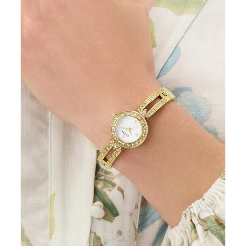 Guess Gold Tone Ladies Analog Watch with Crystal-Studded Bracelet