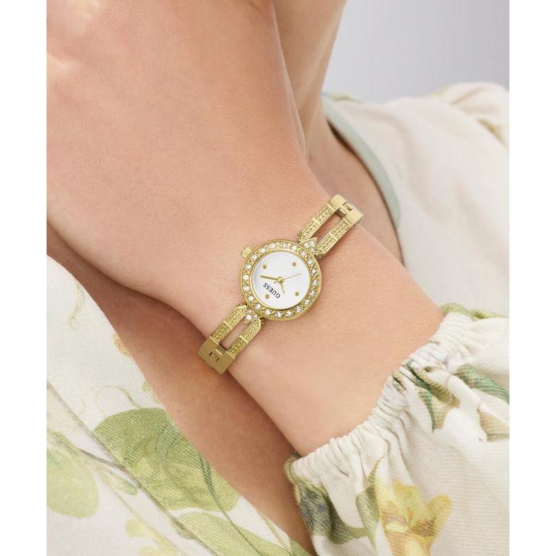Guess Gold Tone Ladies Analog Watch with Crystal-Studded Bracelet
