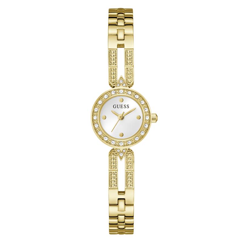 Guess Gold Tone Ladies Analog Watch with Crystal-Studded Bracelet