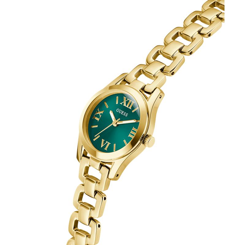 Guess Gold Tone Ladies Analog Watch with Green Dial