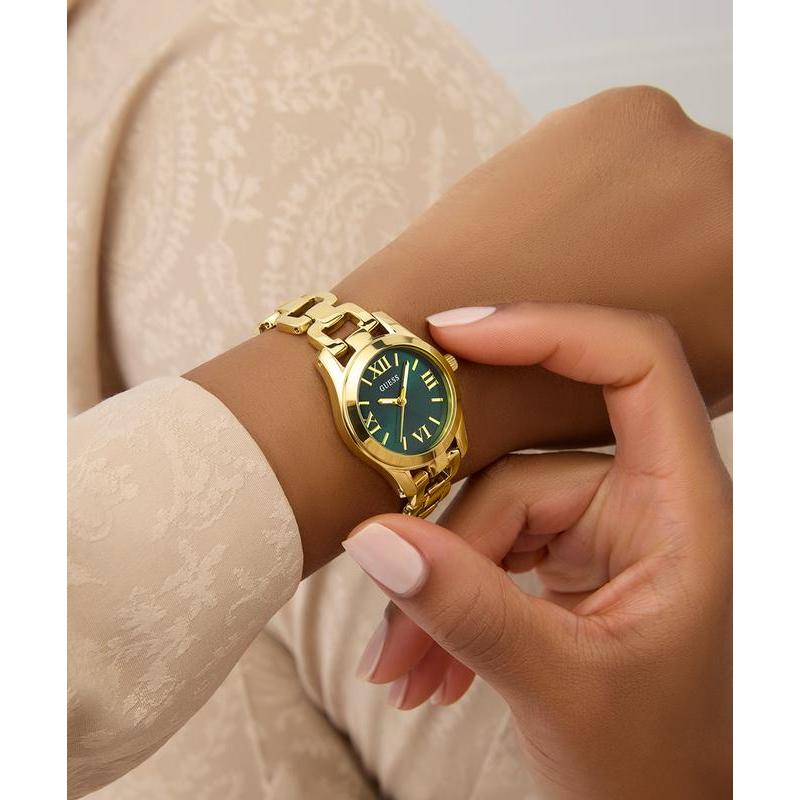 Guess Gold Tone Ladies Analog Watch with Green Dial