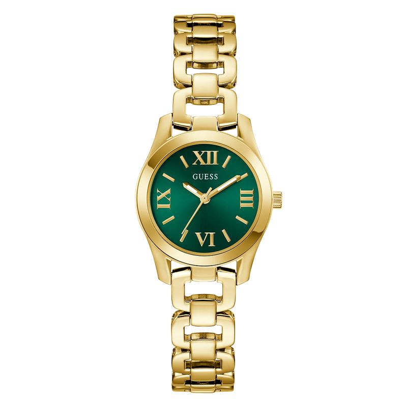 Guess Gold Tone Ladies Analog Watch with Green Dial
