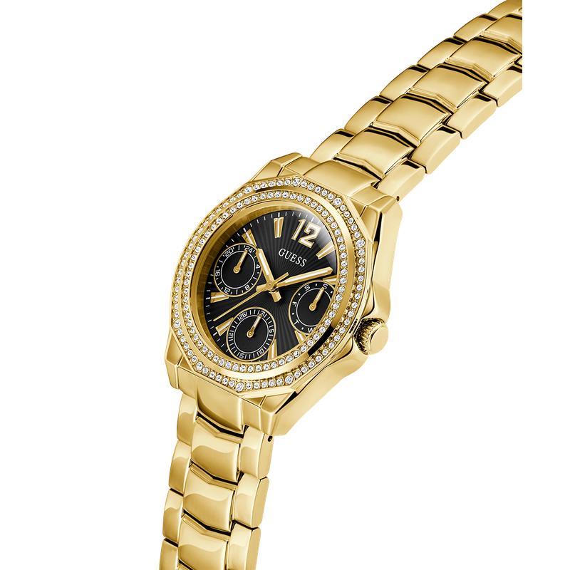 Guess Gold Tone Multi-Function Quartz Watch with Diamond Accents