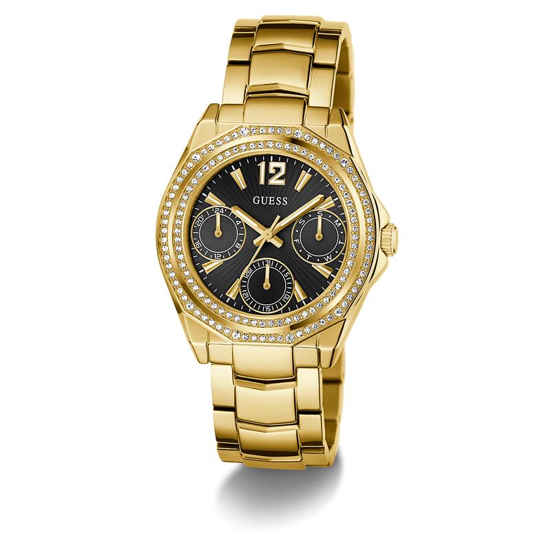 Guess Gold Tone Multi-Function Quartz Watch with Diamond Accents