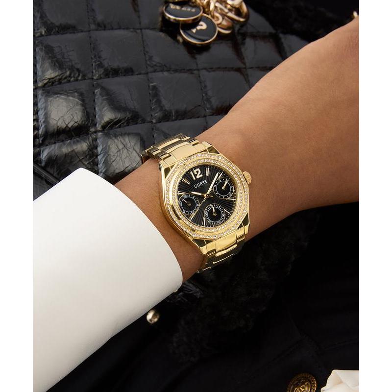 Guess Gold Tone Multi-Function Quartz Watch with Diamond Accents