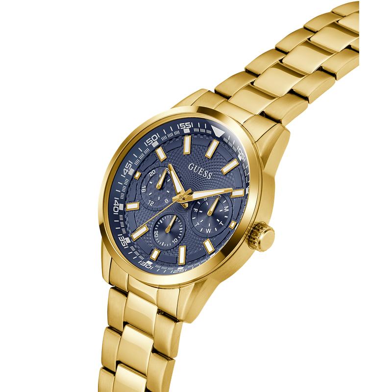Guess Gold Tone Multi-Function Watch with Blue Dial