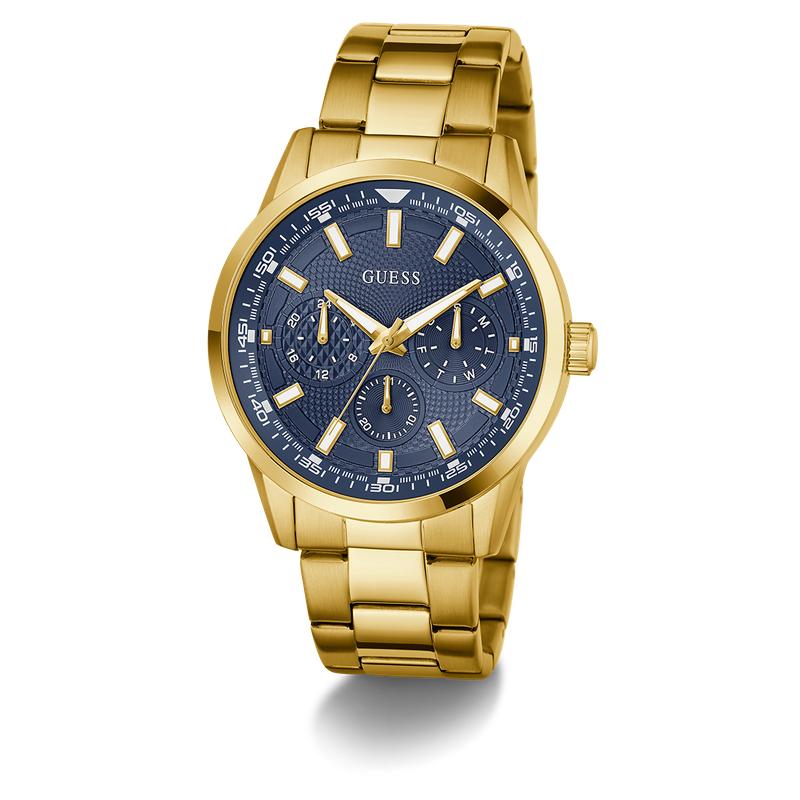 Guess Gold Tone Multi-Function Watch with Blue Dial