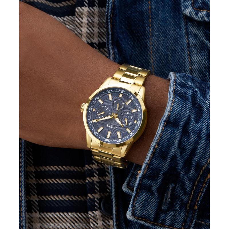 Guess Gold Tone Multi-Function Watch with Blue Dial