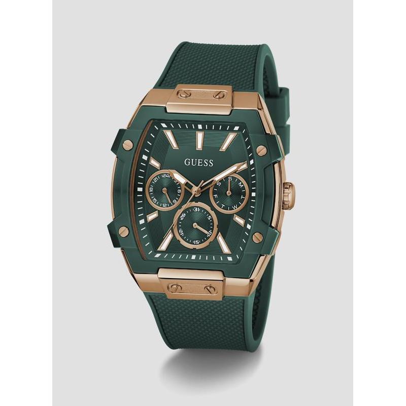Guess Green Phoenix Men's Watch with Rose Gold Accents