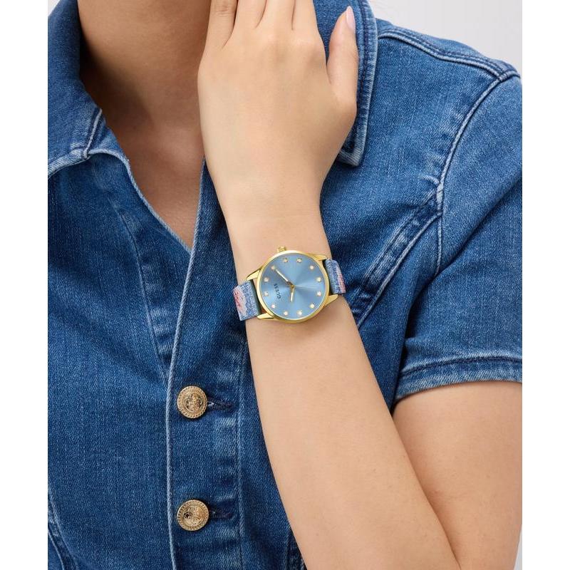 Guess Ladies Blue Gold Tone Analog Watch with Denim Strap