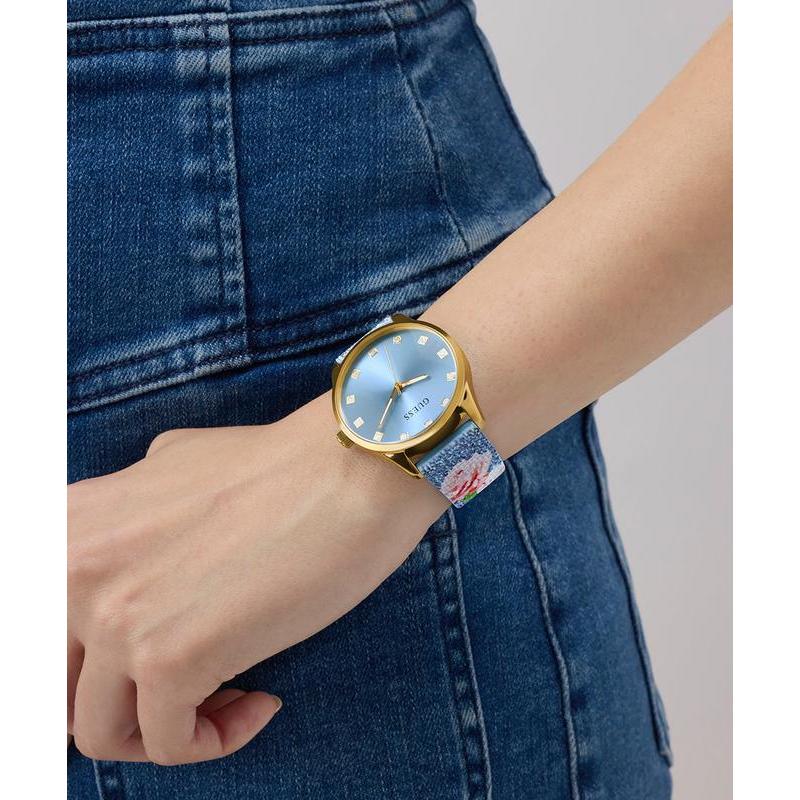Guess Ladies Blue Gold Tone Analog Watch with Denim Strap