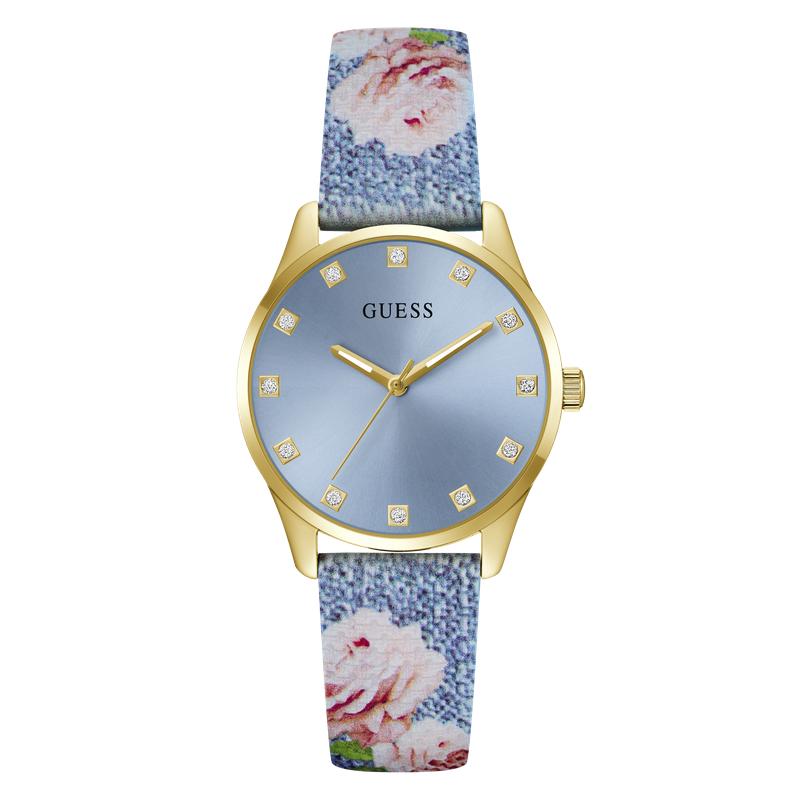 Guess Ladies Blue Gold Tone Analog Watch with Denim Strap