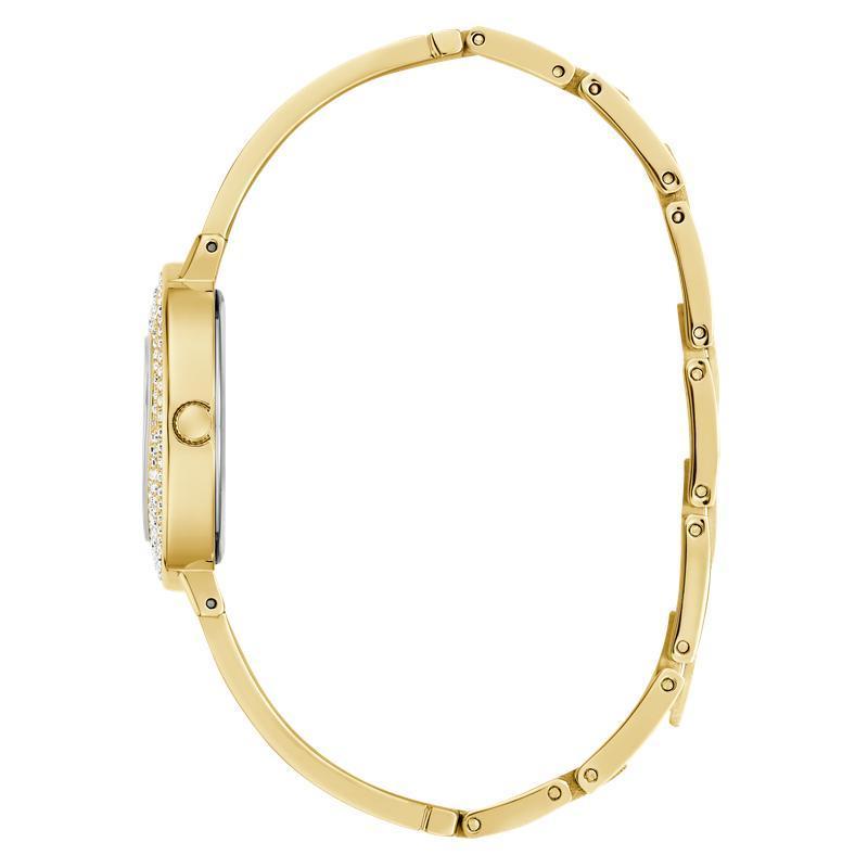 Guess Ladies Gold Tone Analog Watch with Heart‑Shaped Sunray Dial