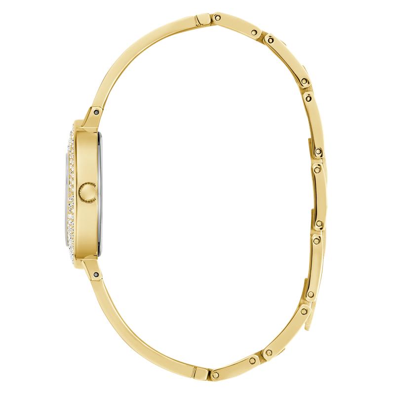 Guess Ladies Gold Tone Analog Watch with Heart‑Shaped Sunray Dial