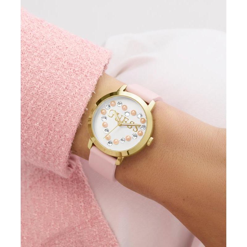 Guess Ladies Pink Gold Tone Analog Watch