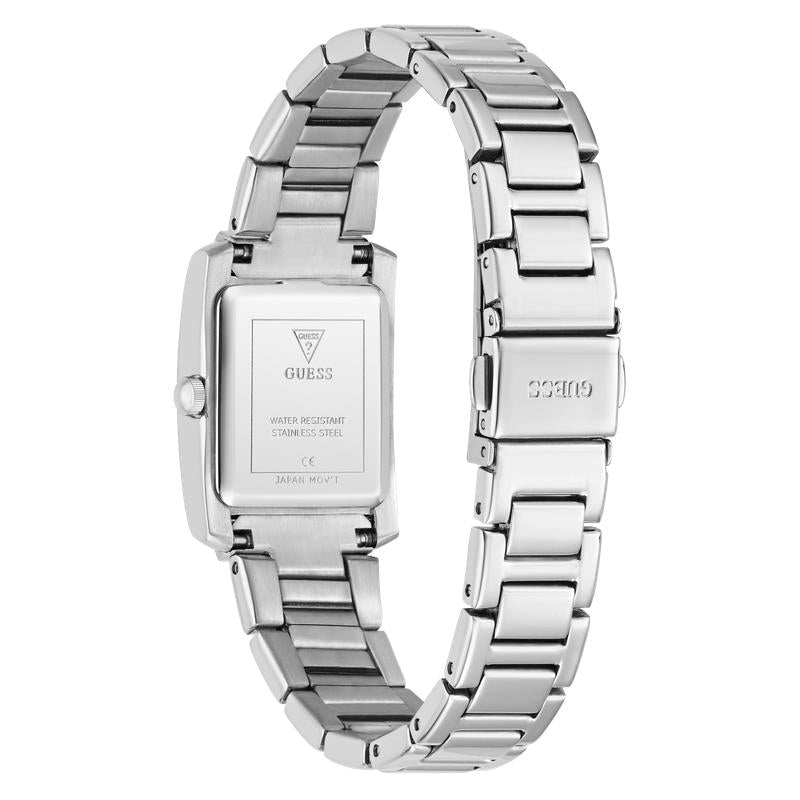 Guess Ladies Silver Tone Analog Watch with Diamond-Accented Bracelet