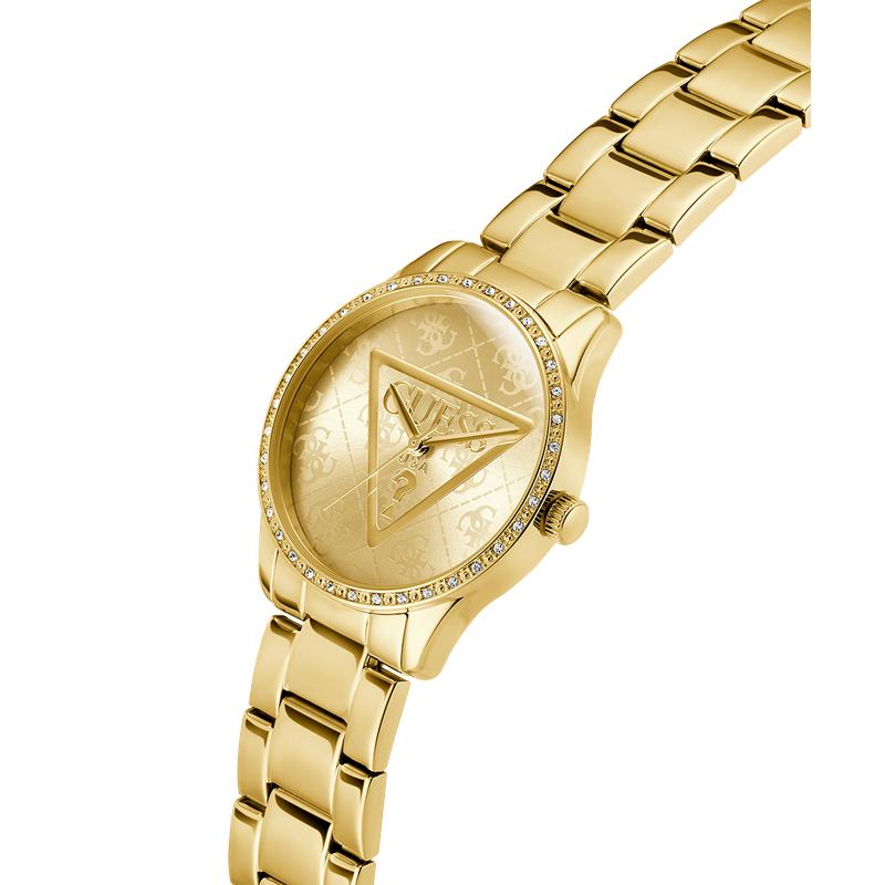 Guess Ladies Tone Analog Quartz Watch with Stoned Bezel