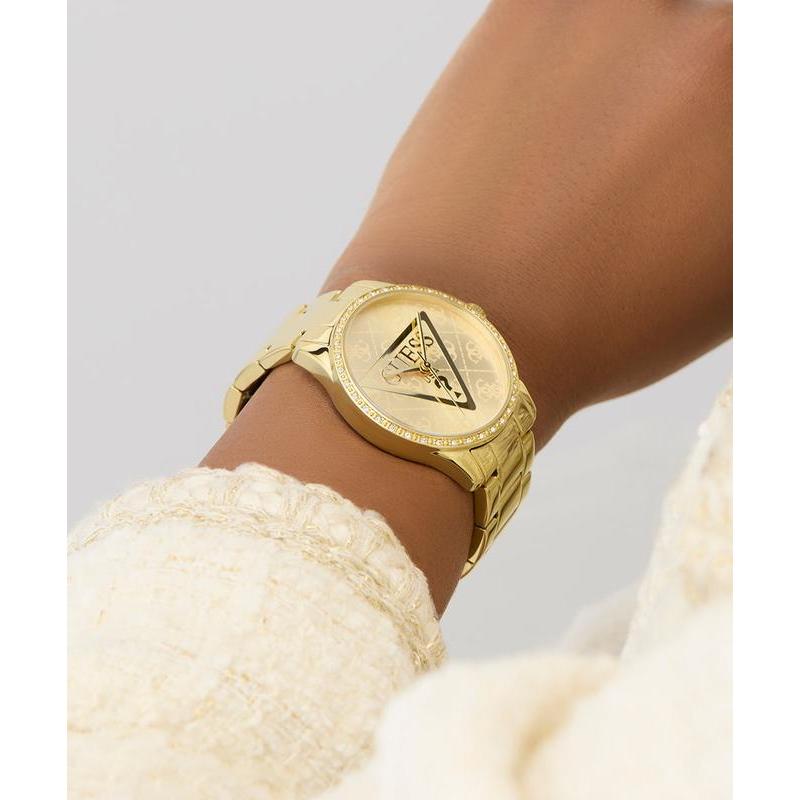 Guess Ladies Tone Analog Quartz Watch with Stoned Bezel