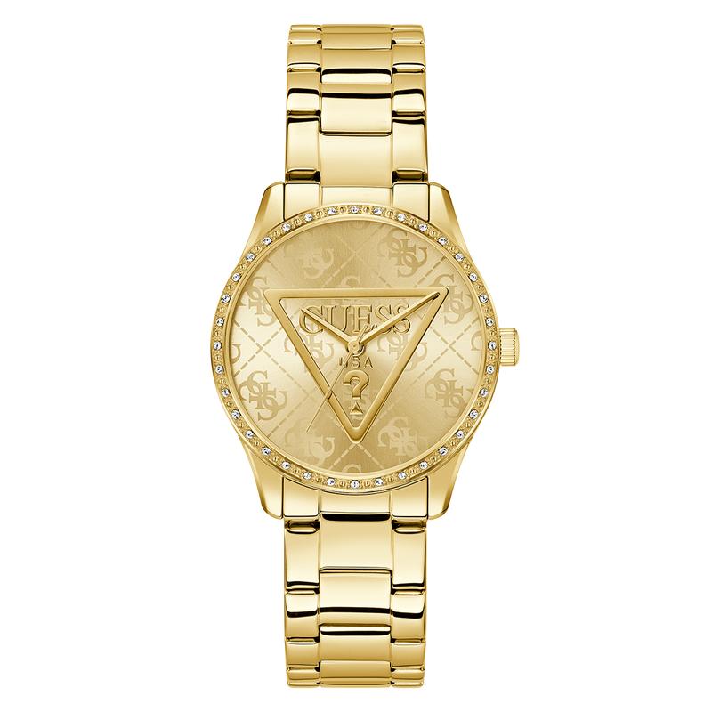 Guess Ladies Tone Analog Quartz Watch with Stoned Bezel