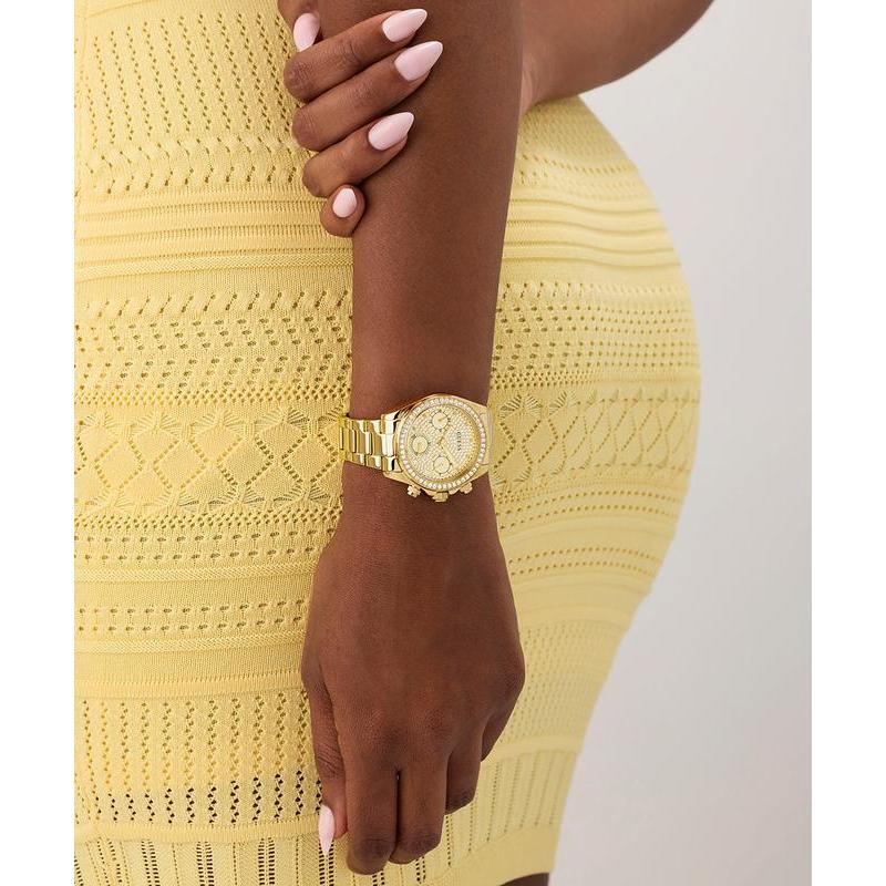 Guess Ladies Victoria Gold Tone Multi-Function Watch with Diamond-Studded Face