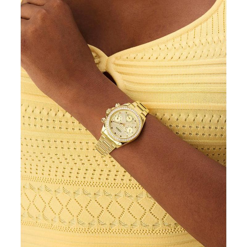 Guess Ladies Victoria Gold Tone Multi-Function Watch with Diamond-Studded Face
