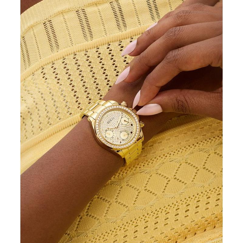 Guess Ladies Victoria Gold Tone Multi-Function Watch with Diamond-Studded Face