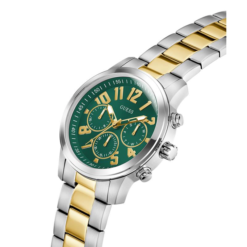 Guess Men's 2âTone Silver Gold Analog Watch with Green Dial