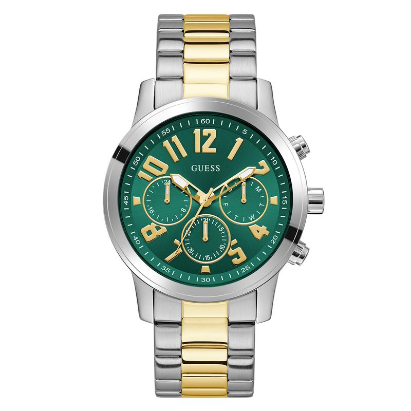 Guess Men's 2âTone Silver Gold Analog Watch with Green Dial
