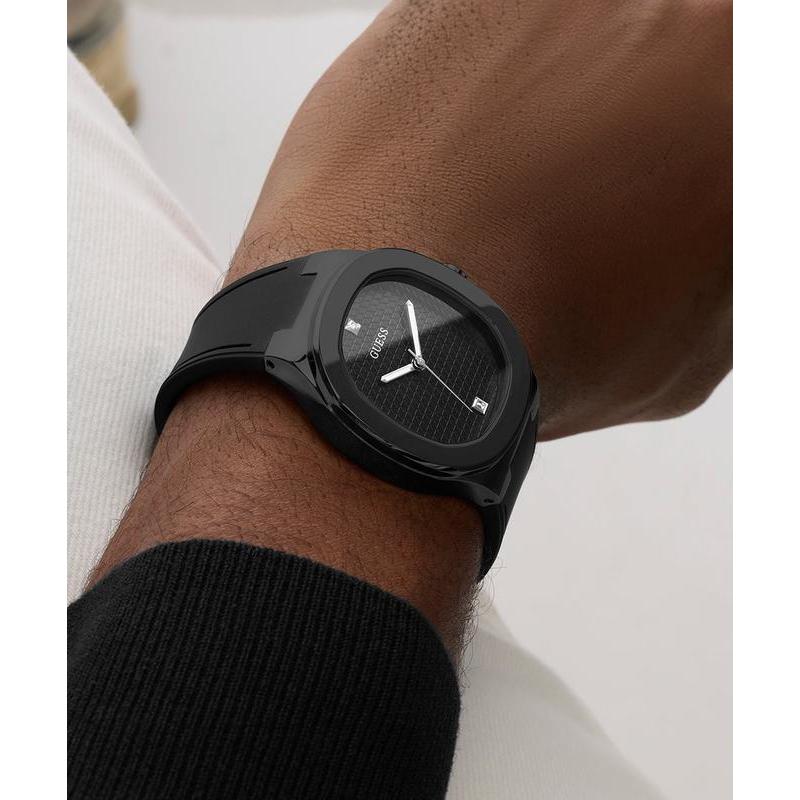 Guess Men's Black Analog Watch with Textured Dial