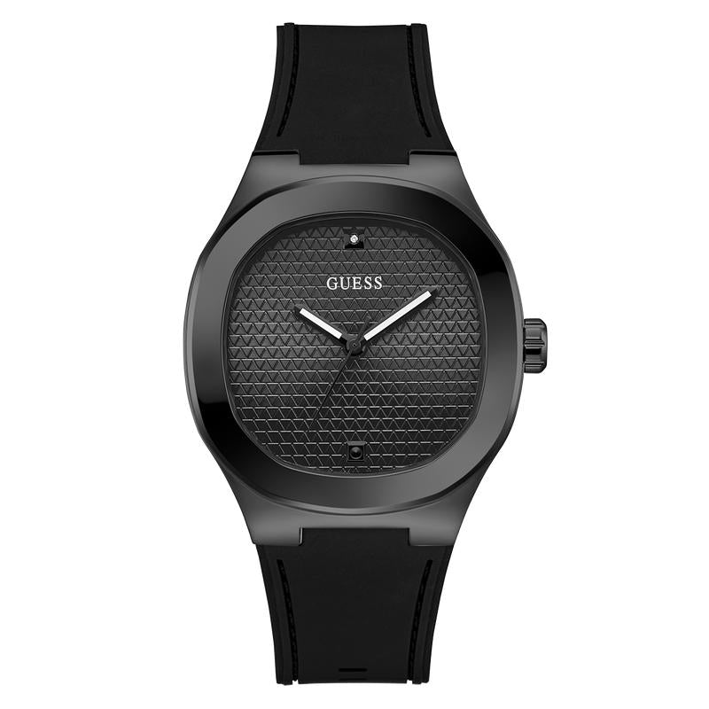 Guess Men's Black Analog Watch with Textured Dial