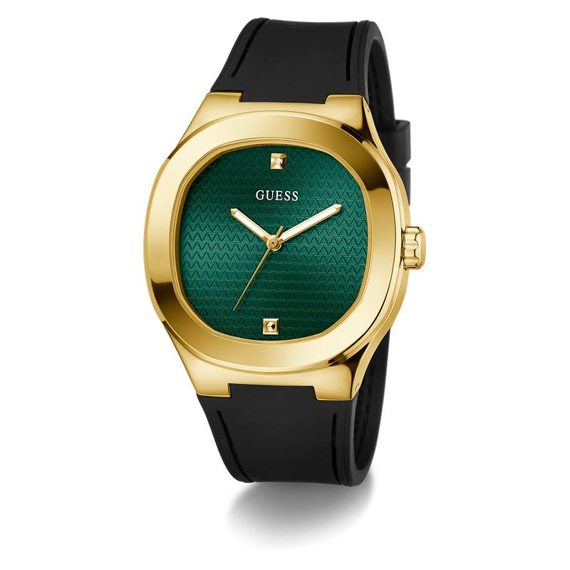 Guess Men's Black Gold‑Tone Analog Watch with Green Dial