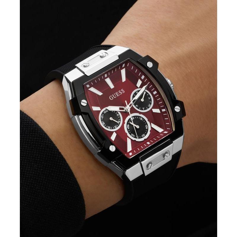 Guess Men's Black Strap Red Dial Multifunction Watch
