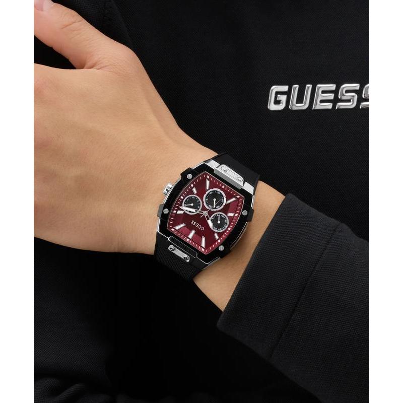 Guess Men's Black Strap Red Dial Multifunction Watch