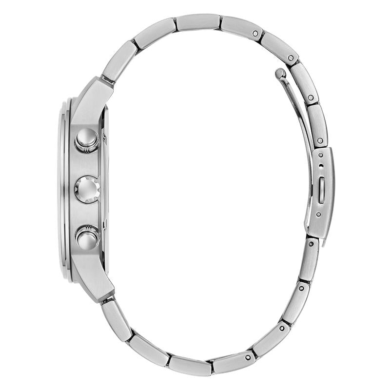 Guess Men's Silver Tone Analog Watch with Deep Blue Dial