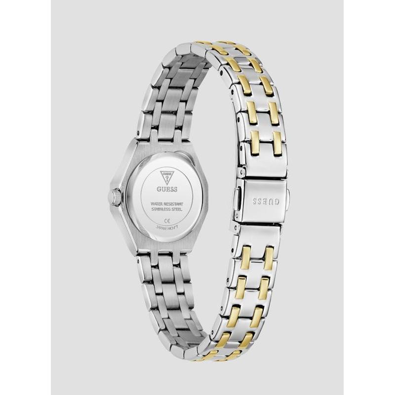 Guess Silver Gold Two-Tone Women's Watch with Green Dial
