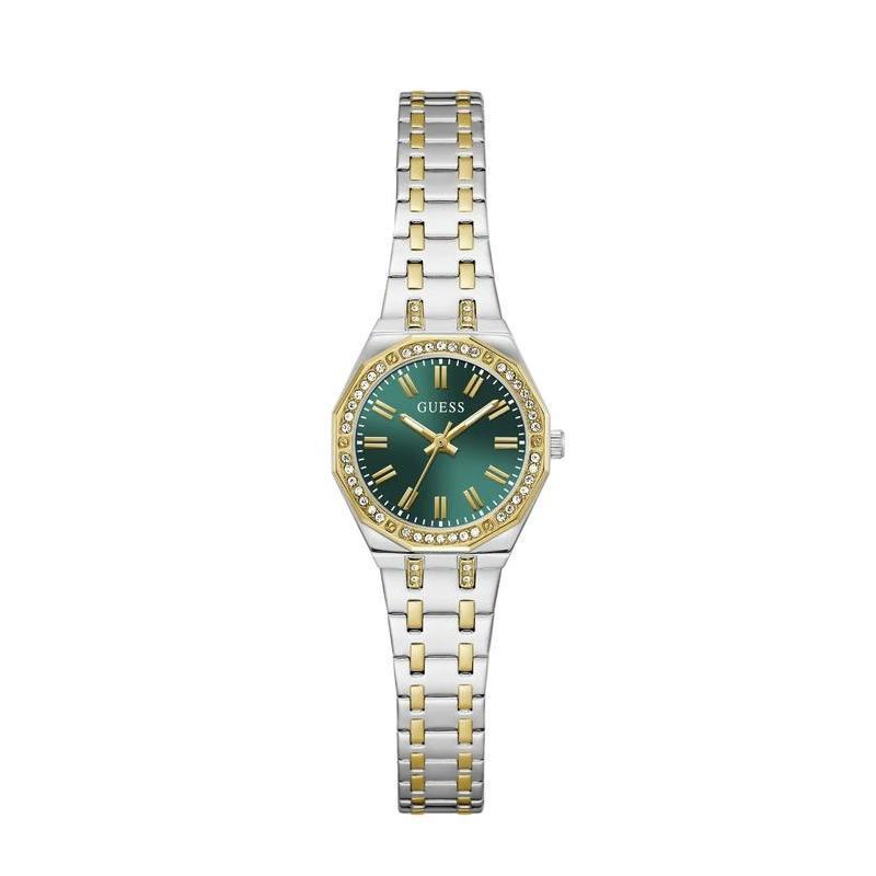 Guess Silver Gold Two-Tone Women's Watch with Green Dial