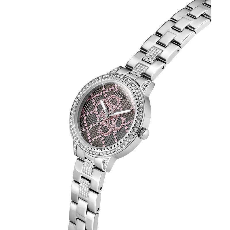 Guess Silver Tone Analog Watch – Pink Dial