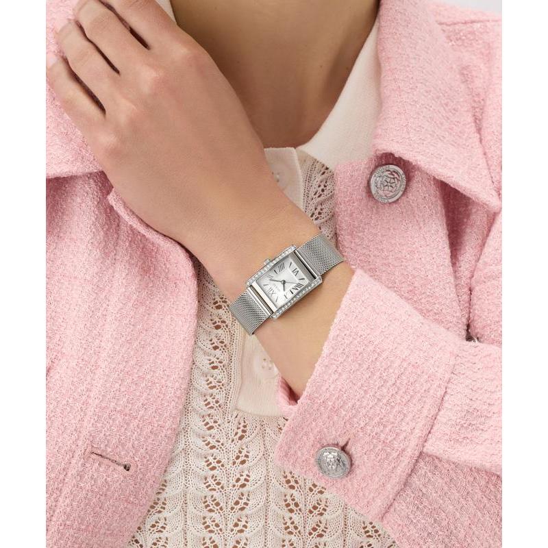Guess Silver Tone Ladies Analog Watch with Mesh Bracelet
