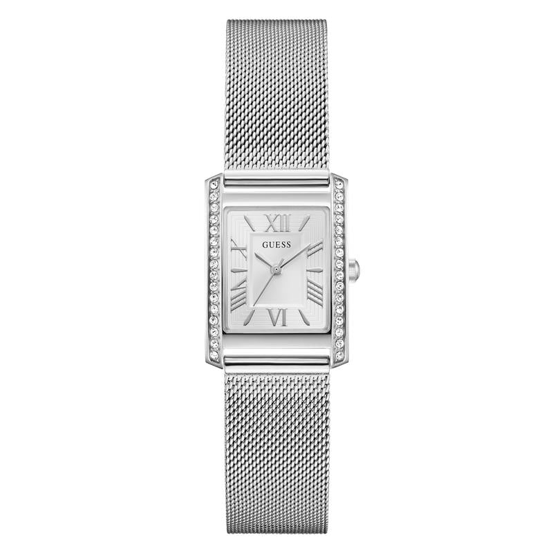 Guess Silver Tone Ladies Analog Watch with Mesh Bracelet