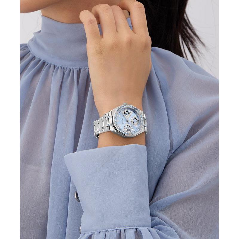 Guess Silver Tone Multi-function Watch with Swarovski Crystals